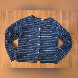 Alps long-sleeved striped knit cardigan with buttons in navy blue, size L
